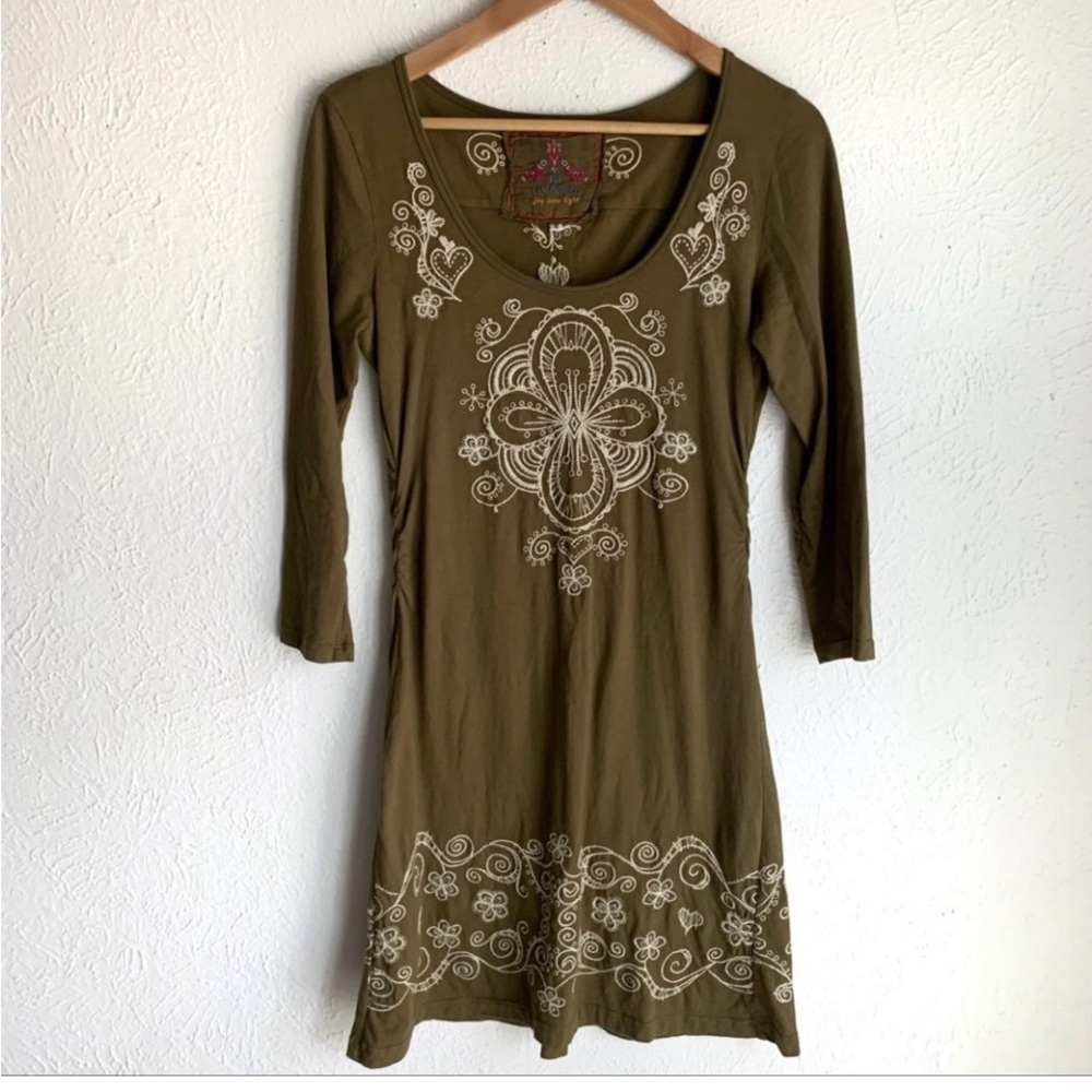 Johnny Was JWLA Quentina Embroidered Scoop Neck 3/4 Sleeve Dress